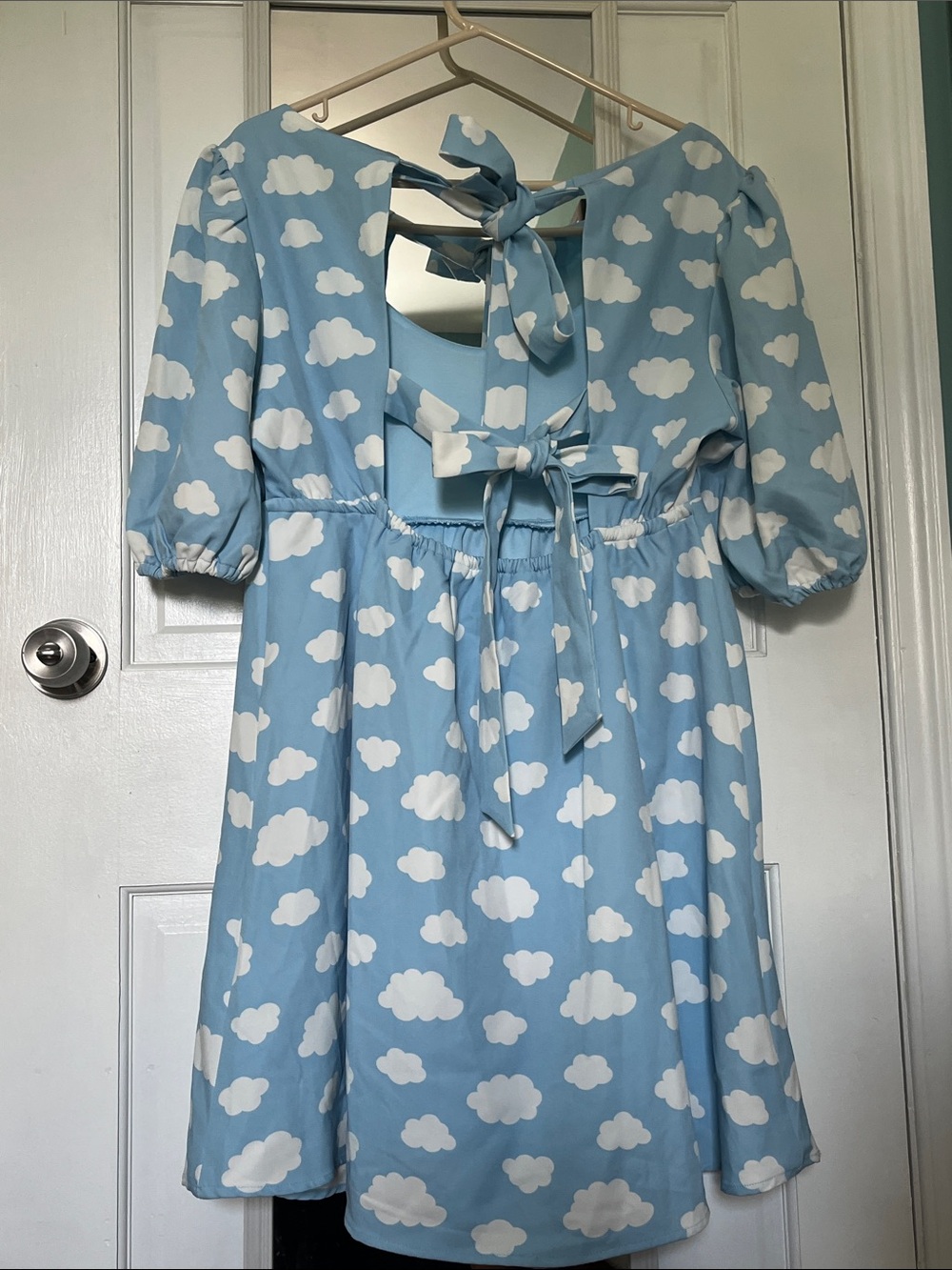 Hot Topic - Sky Blue Cloud Print Dress with Tie-Back - Picture 2 of 3